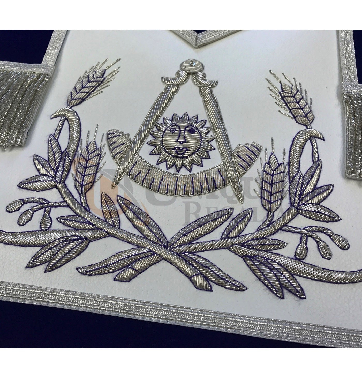 Masonic Past Master Hand Embroided Apron Gold/Silver  Embroidery Blue Velvet
