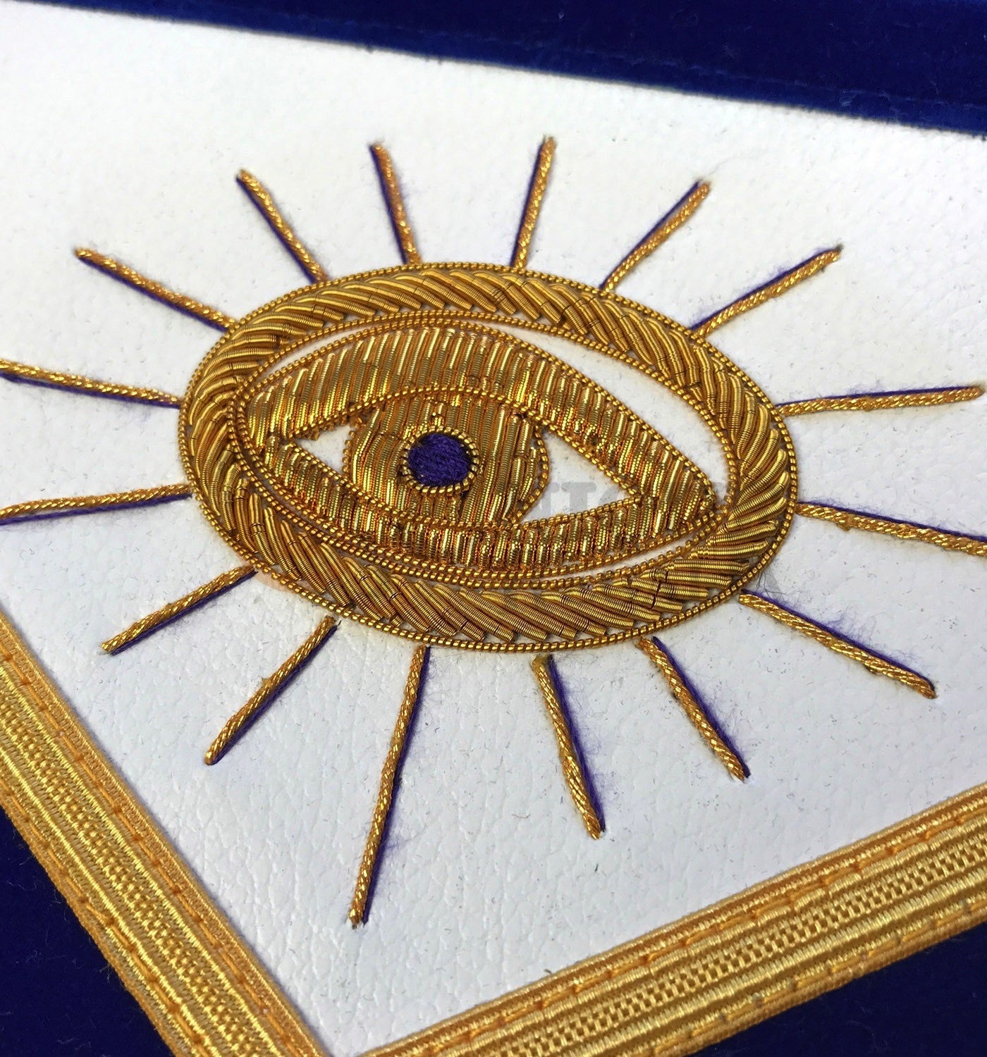 Masonic Past Master Hand Embroided Apron Gold/Silver  Embroidery Blue Velvet