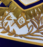 Masonic MASTER MASON Gold/Silver Embroided Apron square compass with G Blue