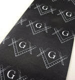 Masonic Sqaure compass and G Black Necktie Unique_Regalia