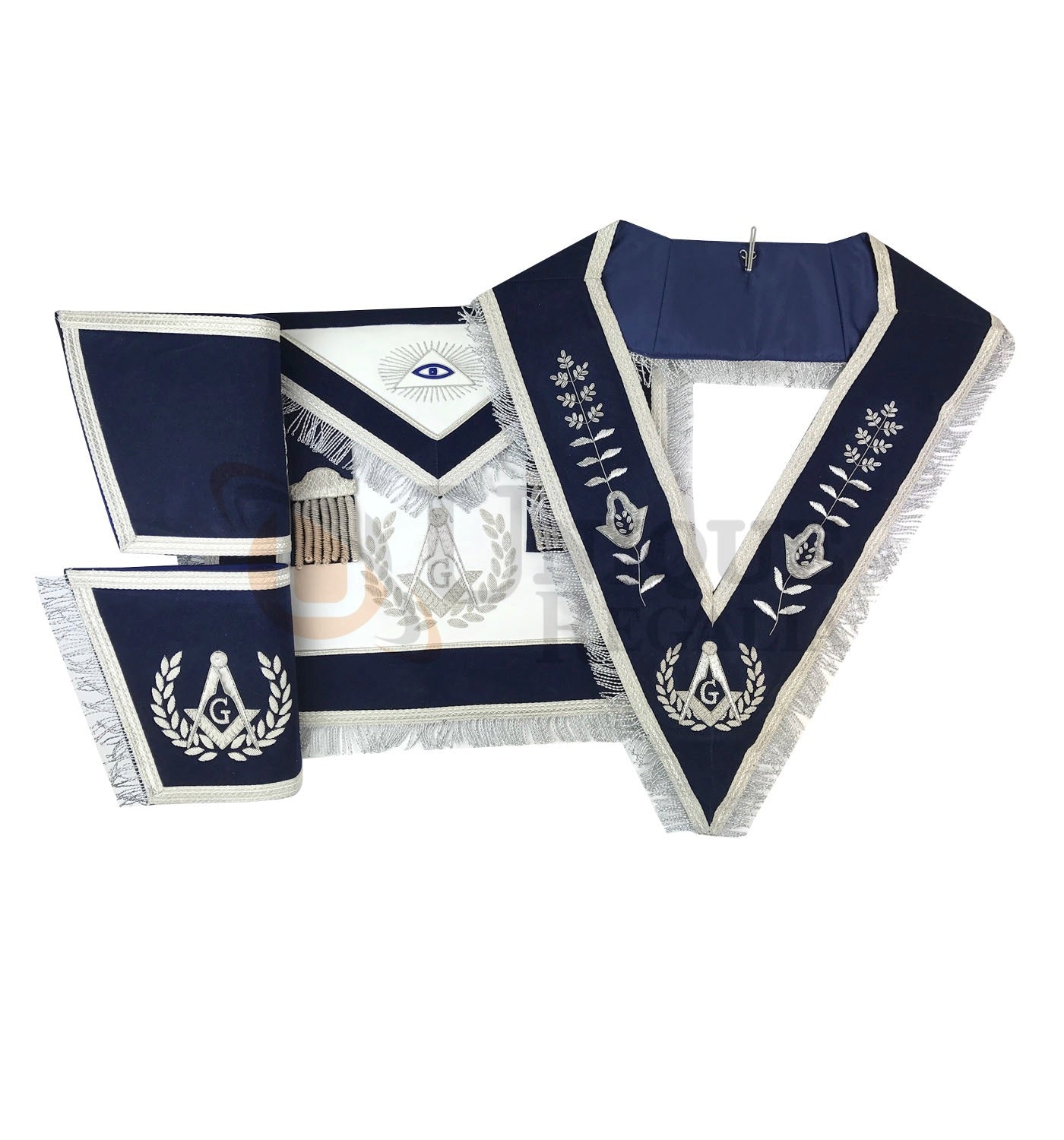 Master Mason Apron Hand Embroidery Apron Gauntlet and Collar Set Navy
