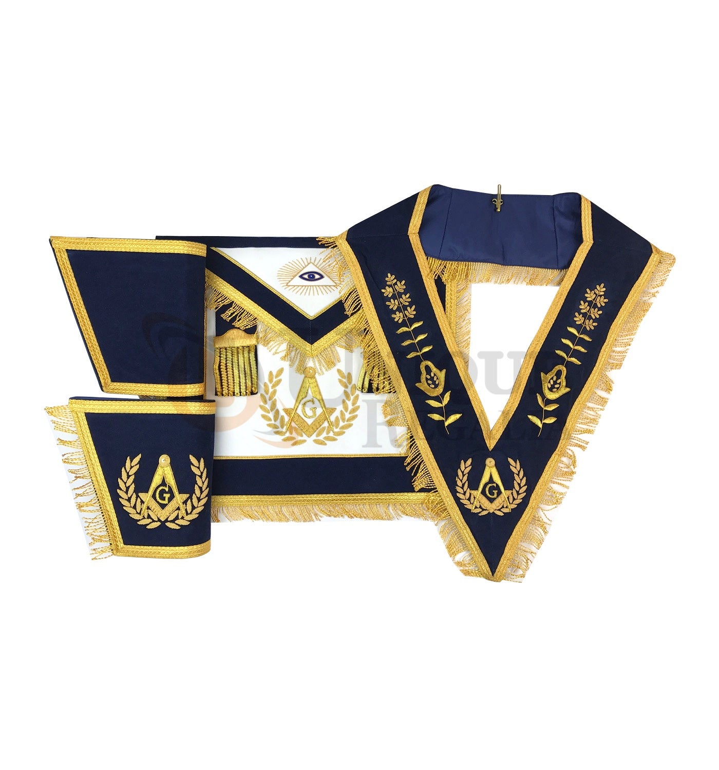 Master Mason Apron Hand Embroidery Apron Gauntlet and Collar Set Navy