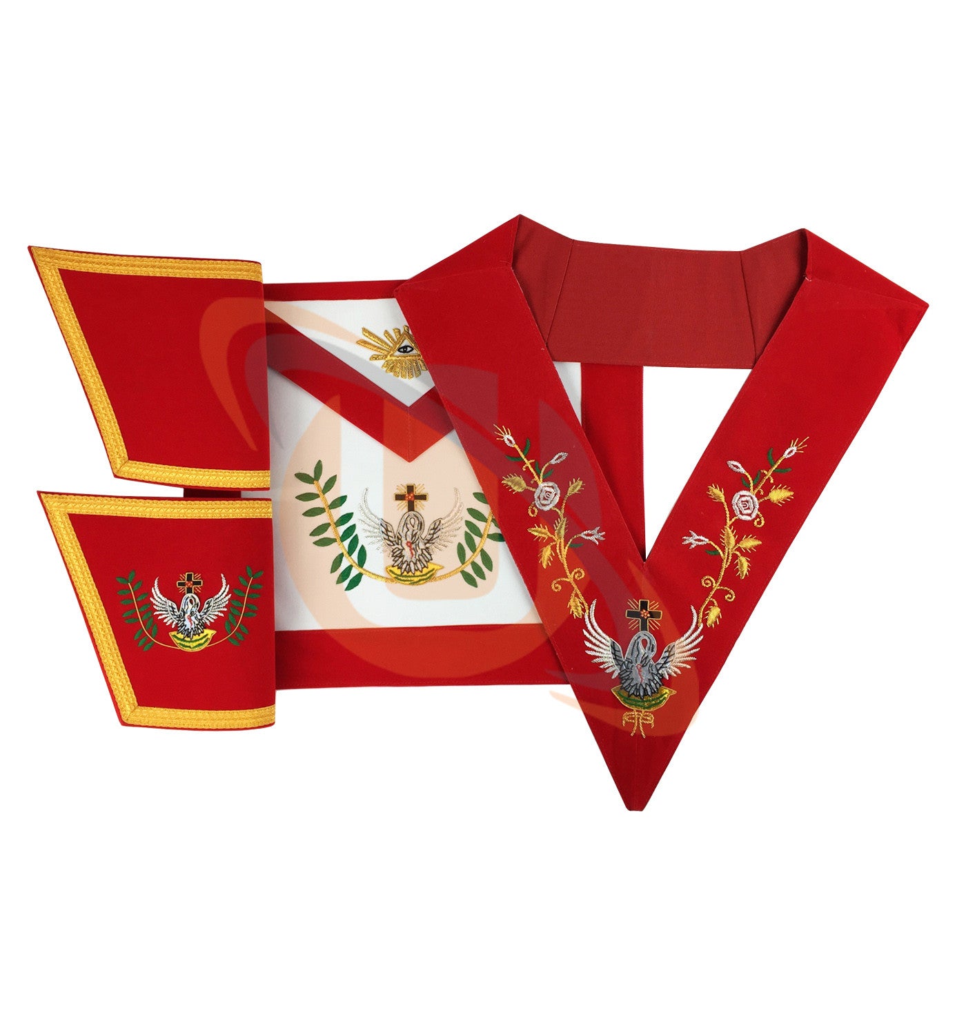 Masonic Rose Croix 18th Degree Handmade embroidery Apron, Gauntlets and Collar Set - kitchcutlery
 - 1