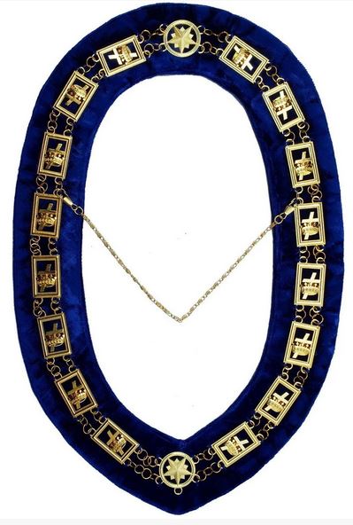 Knights Templar - Masonic Chain Collar - Gold/Silver on Blue + Free Case