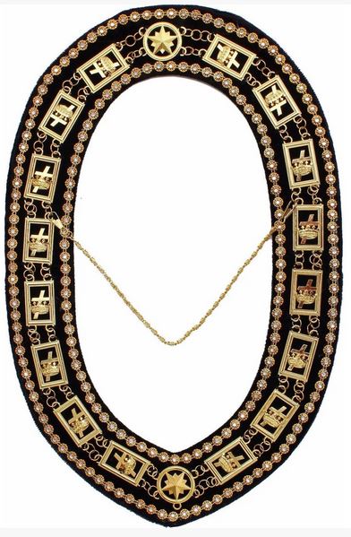 Knights Templar - Masonic Rhinestones Chain Collar - Gold/Silver on Black + Free Case