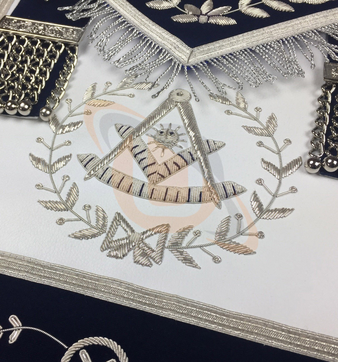 Masonic Blue Lodge Past Master Silver Handmade Embroidery Apron Navy - kitchcutlery
 - 2