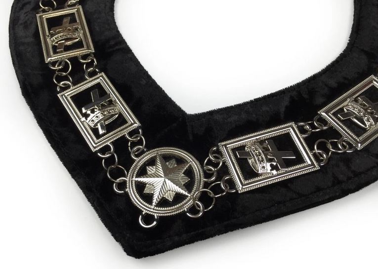Knights Templar - Masonic Chain Collar - Gold/Silver on Black + Free Case