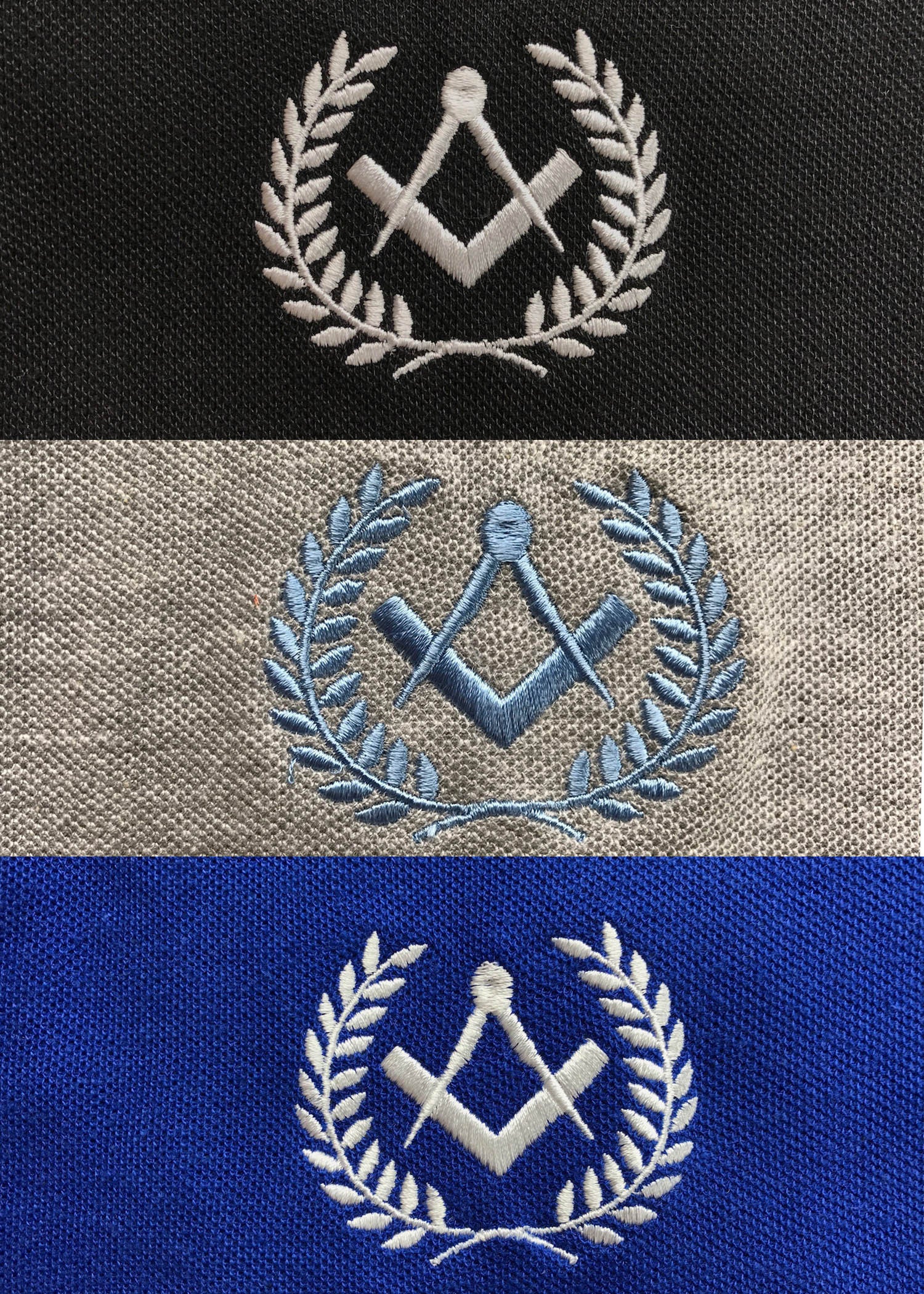Masonic Golf Polo Shirt with Square compass Embroidery Logo Black/Grey/Blue