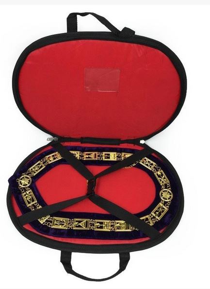 Blue Lodge Working Tools - Rhinestones Chain Collar - Gold/Silver on Blue + Free Case