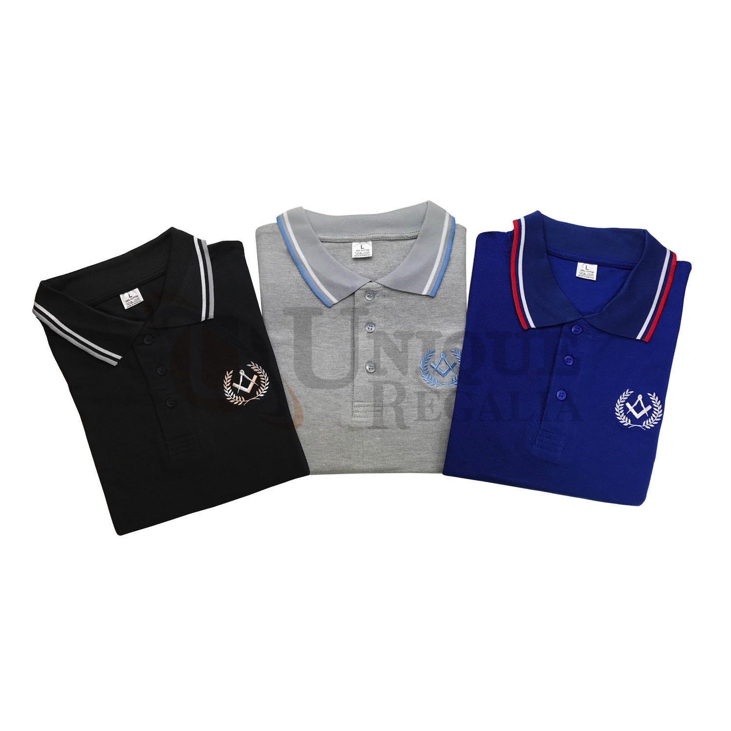 Masonic Golf Polo Shirt with Square compass Embroidery Logo Black/Grey/Blue