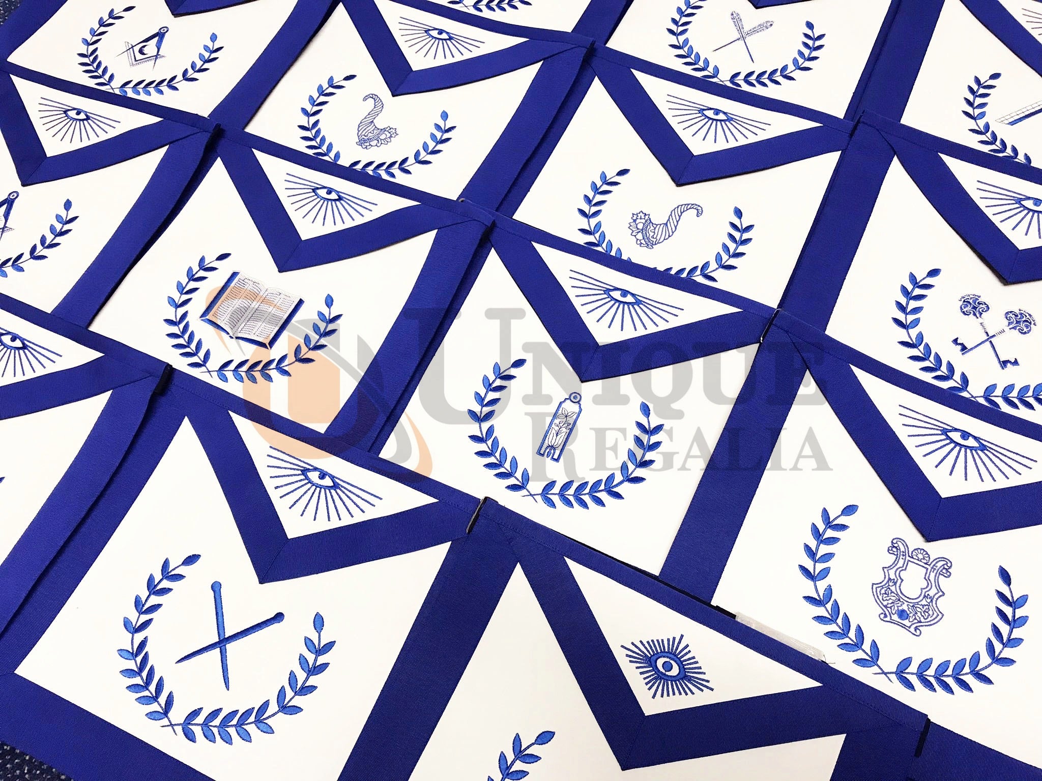 Masonic Blue Lodge Officers Apron Machine Embroidery Set of 15 Pcs