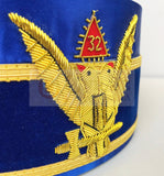 Masonic A.A.S.R. 32nd Degree Double Headed Eagle Scottish Rite Cap-Crown Hand Embroidery Blue
