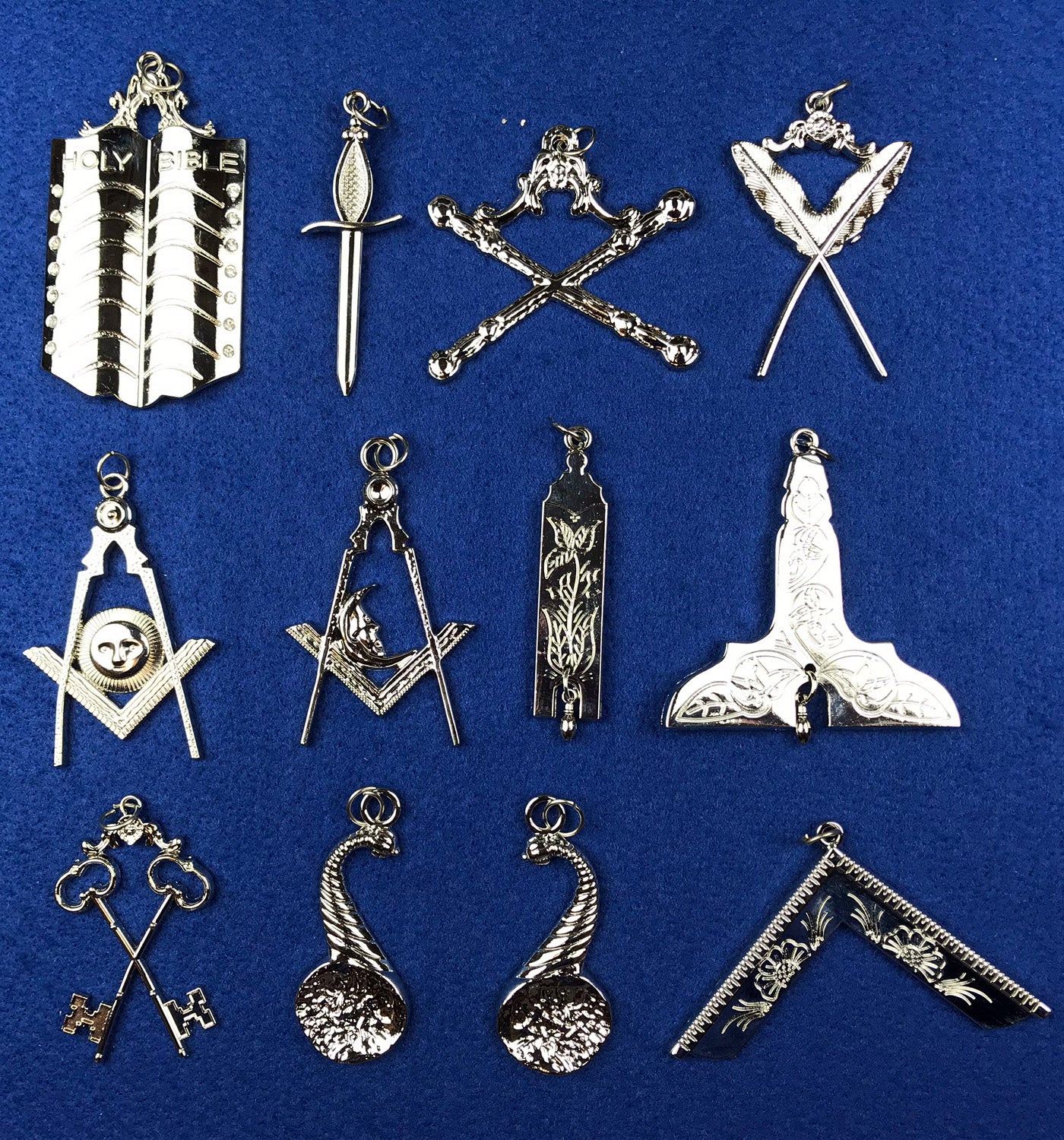 Masonic Blue Lodge Officers Collars Jewel Set of 12 pieces
