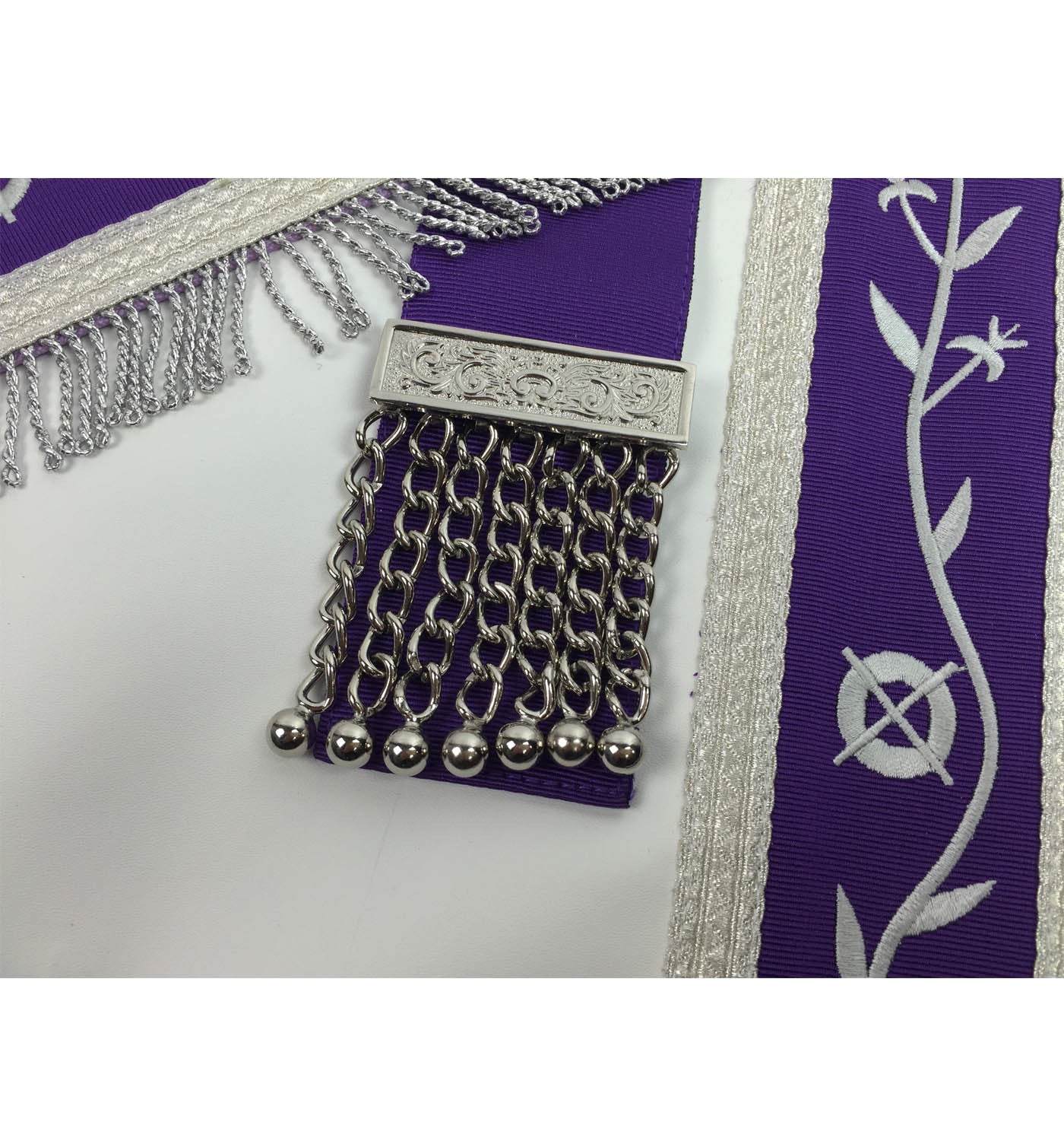 Masonic Blue Lodge Past Master Silver Machine Embroidery Freemason Purple Apron - kitchcutlery
 - 4