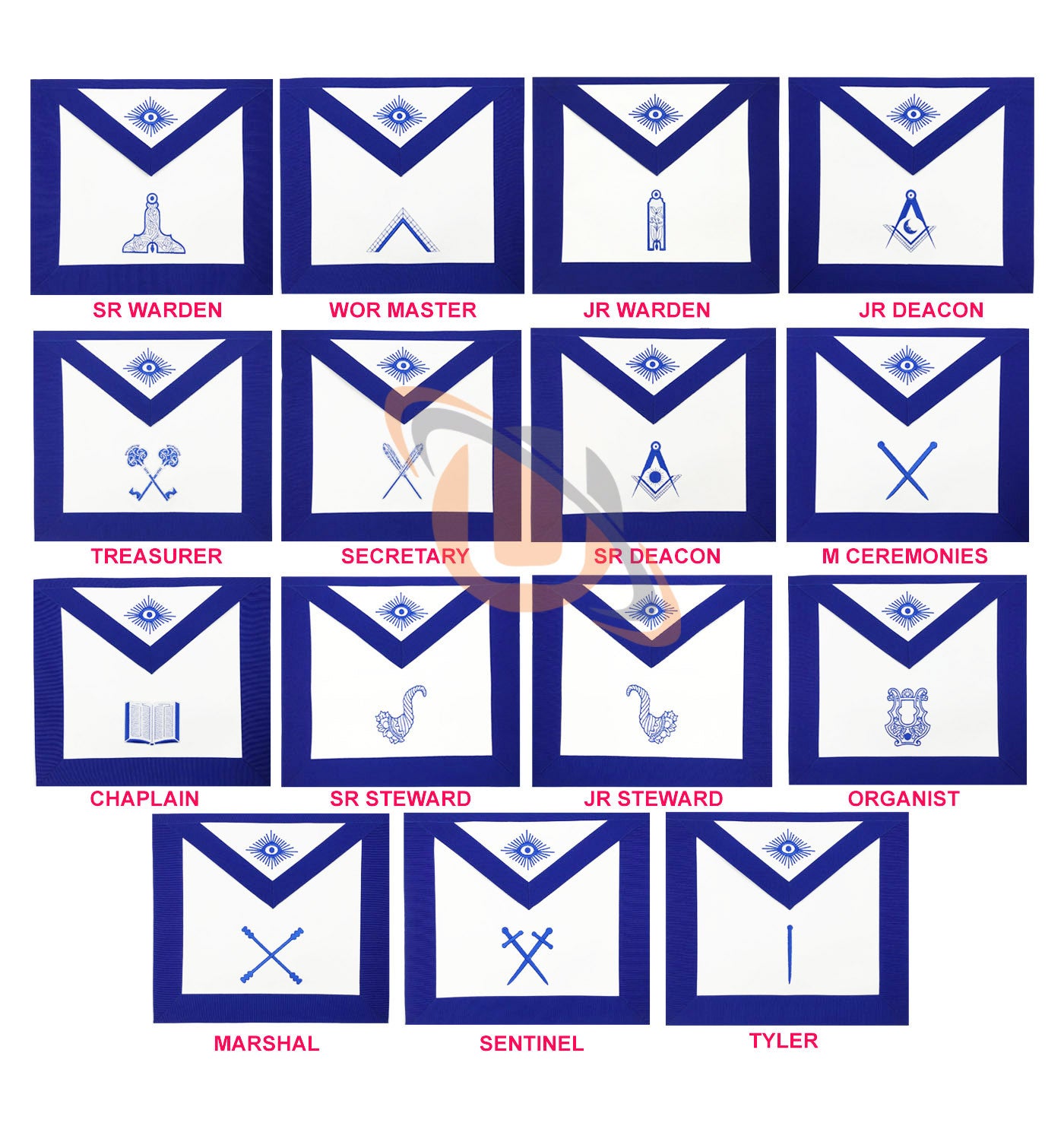 Masonic Blue Lodge Officers Aprons- Set of 15 Aprons - kitchcutlery
 - 1