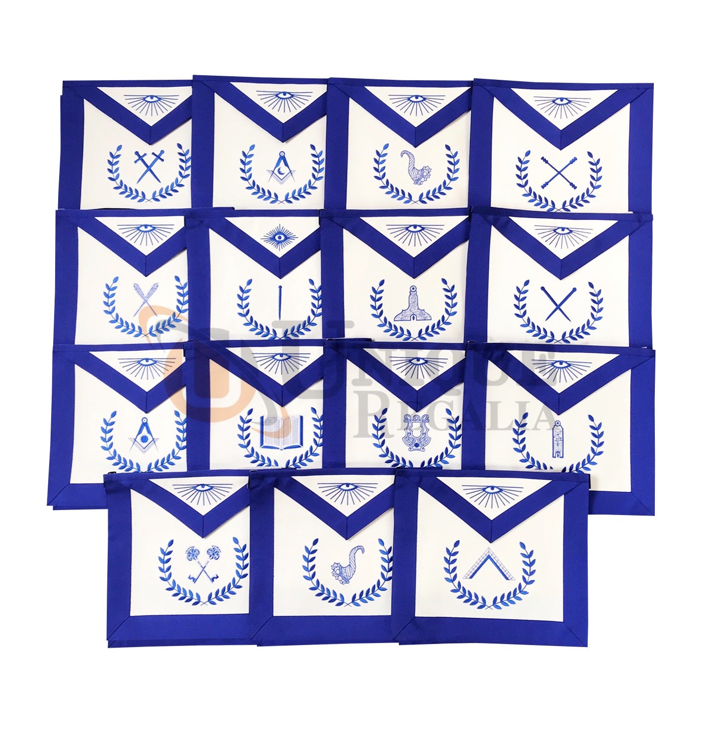 Masonic Blue Lodge Officers Apron Machine Embroidery Set of 15 Pcs