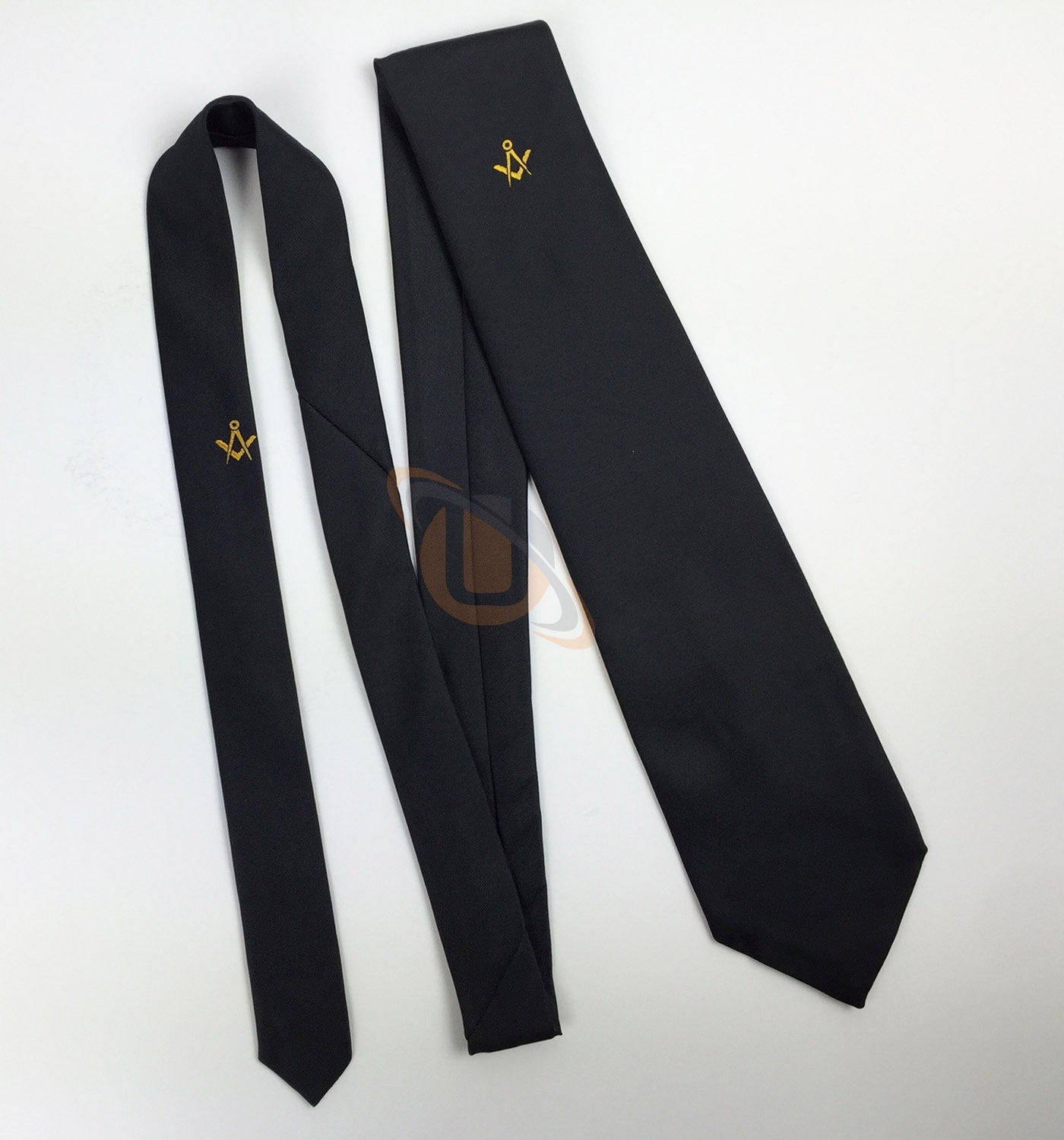 Masonic Regalia Masons Black Silk Tie with Gold  embroided Square Compass Logo_Unique Regalia