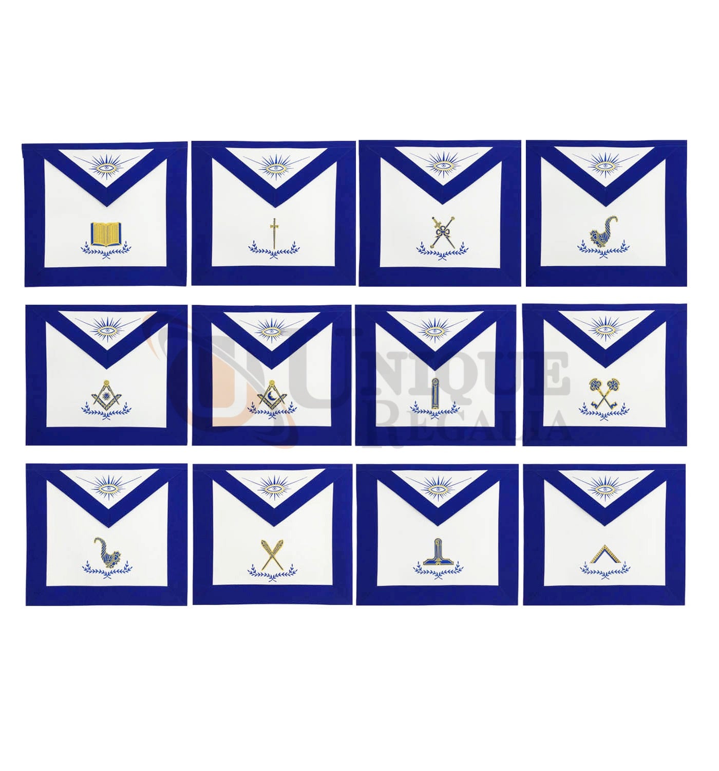 Masonic Blue Lodge Officers Apron Set of 12 Machine Embroidery Aprons