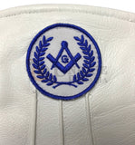 Masonic Regalia White Soft Leather Gloves Square Compass & G Yellow/Blue