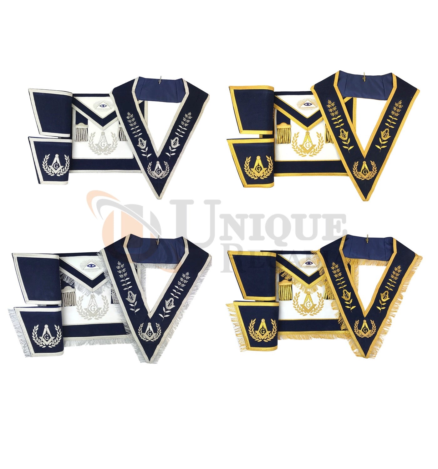 Master Mason Apron Hand Embroidery Apron Gauntlet and Collar Set Navy