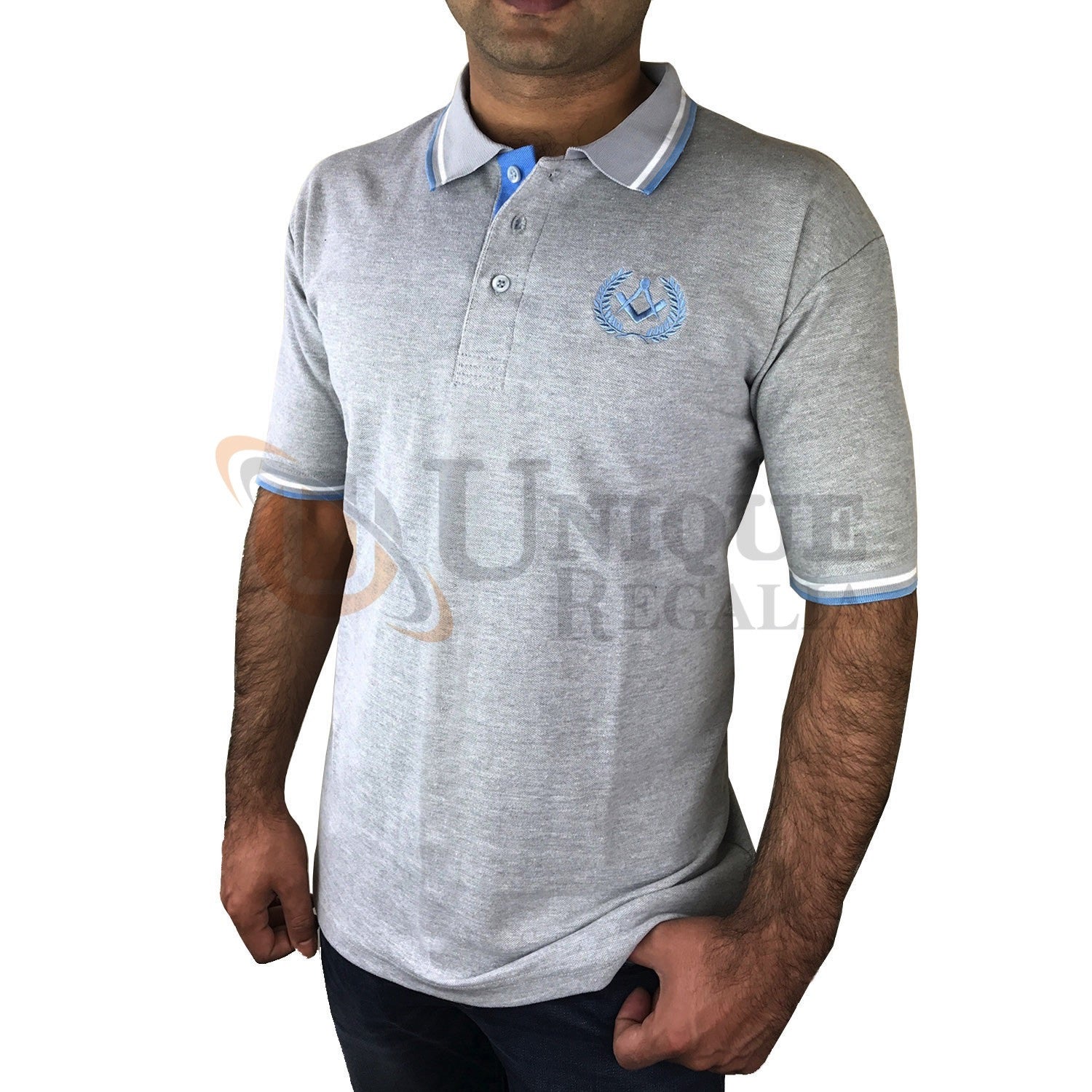 Masonic Golf Polo Shirt with Square compass Embroidery Logo Black/Grey/Blue