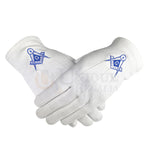 Masonic Cotton Gloves Blue Square Compass & G Machine Embroidered