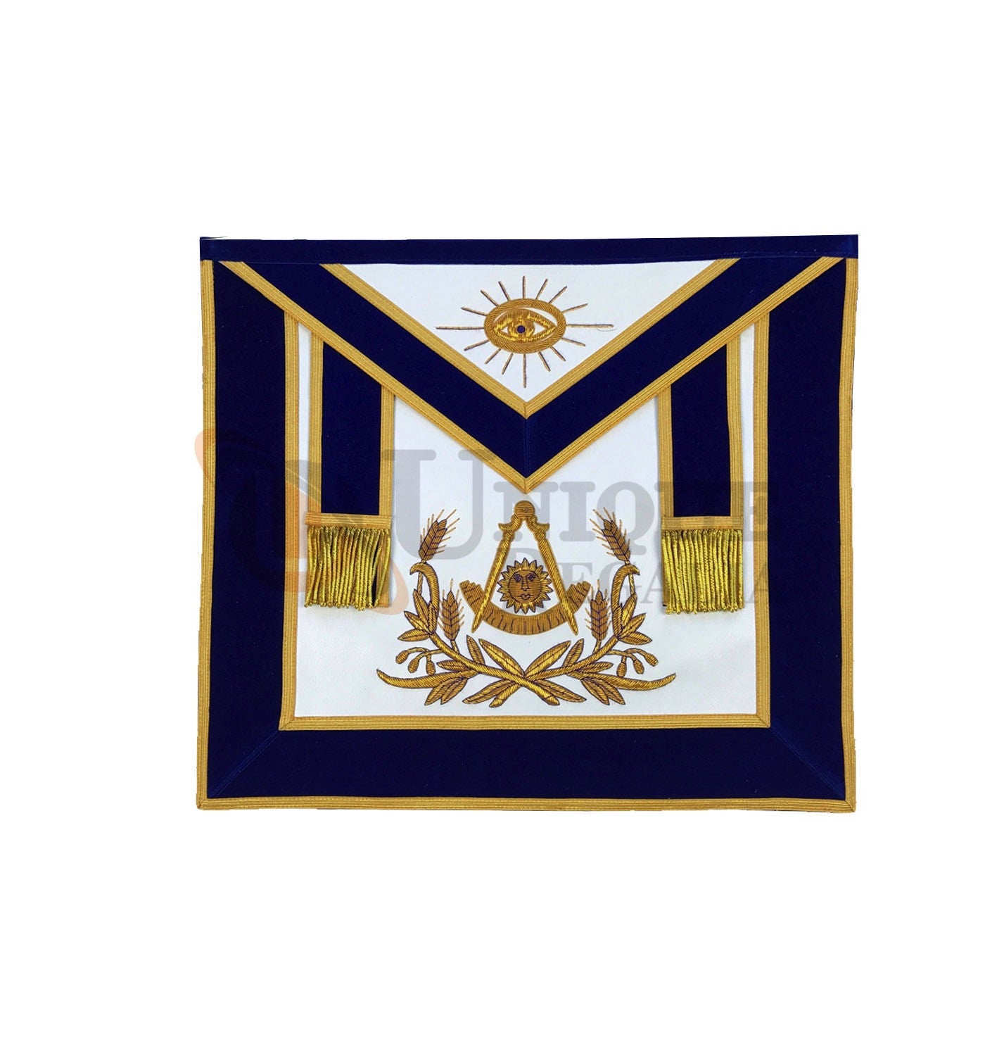 Masonic Past Master Hand Embroided Apron Gold/Silver  Embroidery Blue Velvet