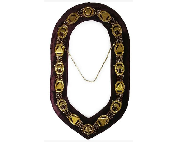 DOKO - Masonic Chain Collar - Gold on Maroon + Free Case