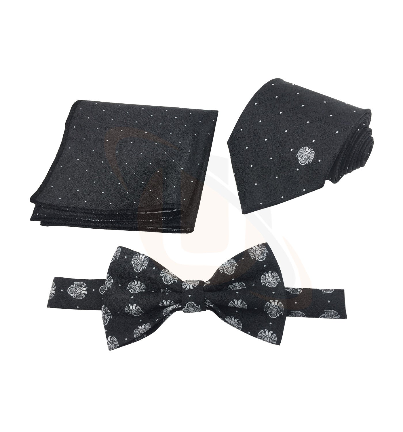 Rose Croix Scottish Rite 32nd Degree necktie bow Tie and pocket square Set Black Unique_Regalia