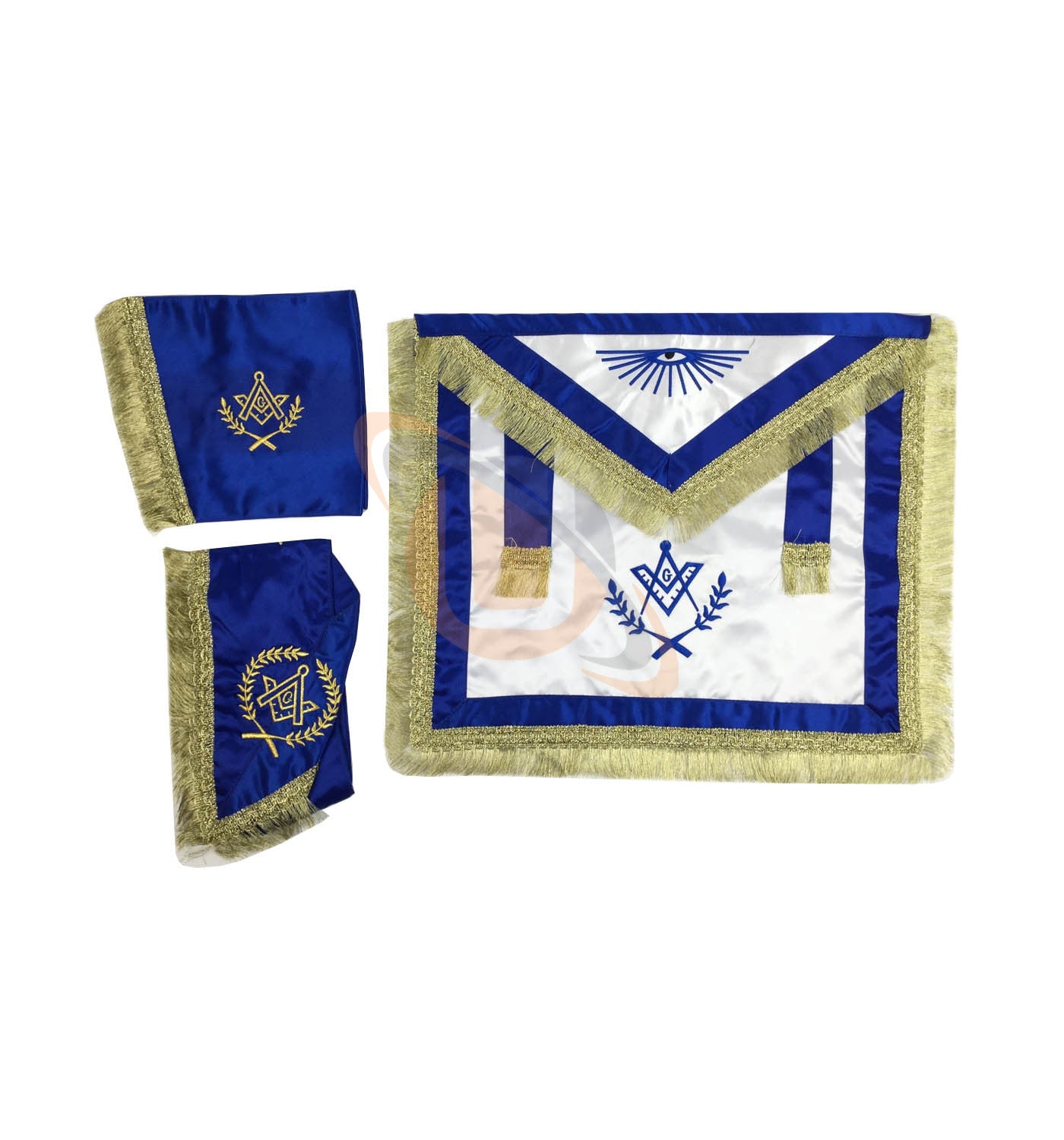 Masonic Master Mason Satin Apron,Collar gauntlets Set with Fringe Red/Blue - kitchcutlery
 - 2