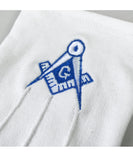 Masonic Cotton Gloves Blue Square Compass & G Machine Embroidered