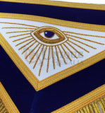 Masonic MASTER MASON Gold/Silver Embroided Apron square compass with G Blue