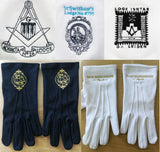 10 Pairs Masonic Embroidered Cotton Gloves Personalised with Square Compass Lodge Name Number & Logo
