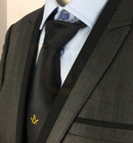 Masonic Regalia Masons Black Silk Tie with Gold  embroided Square Compass Logo_Unique Regalia