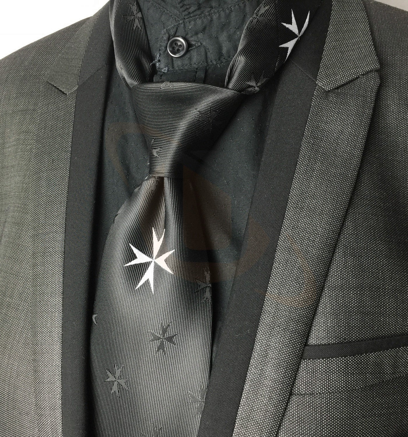 Masonic Knight Malta Silk Tie with (8 pointed) Malta Cross Logo Unique Regalia