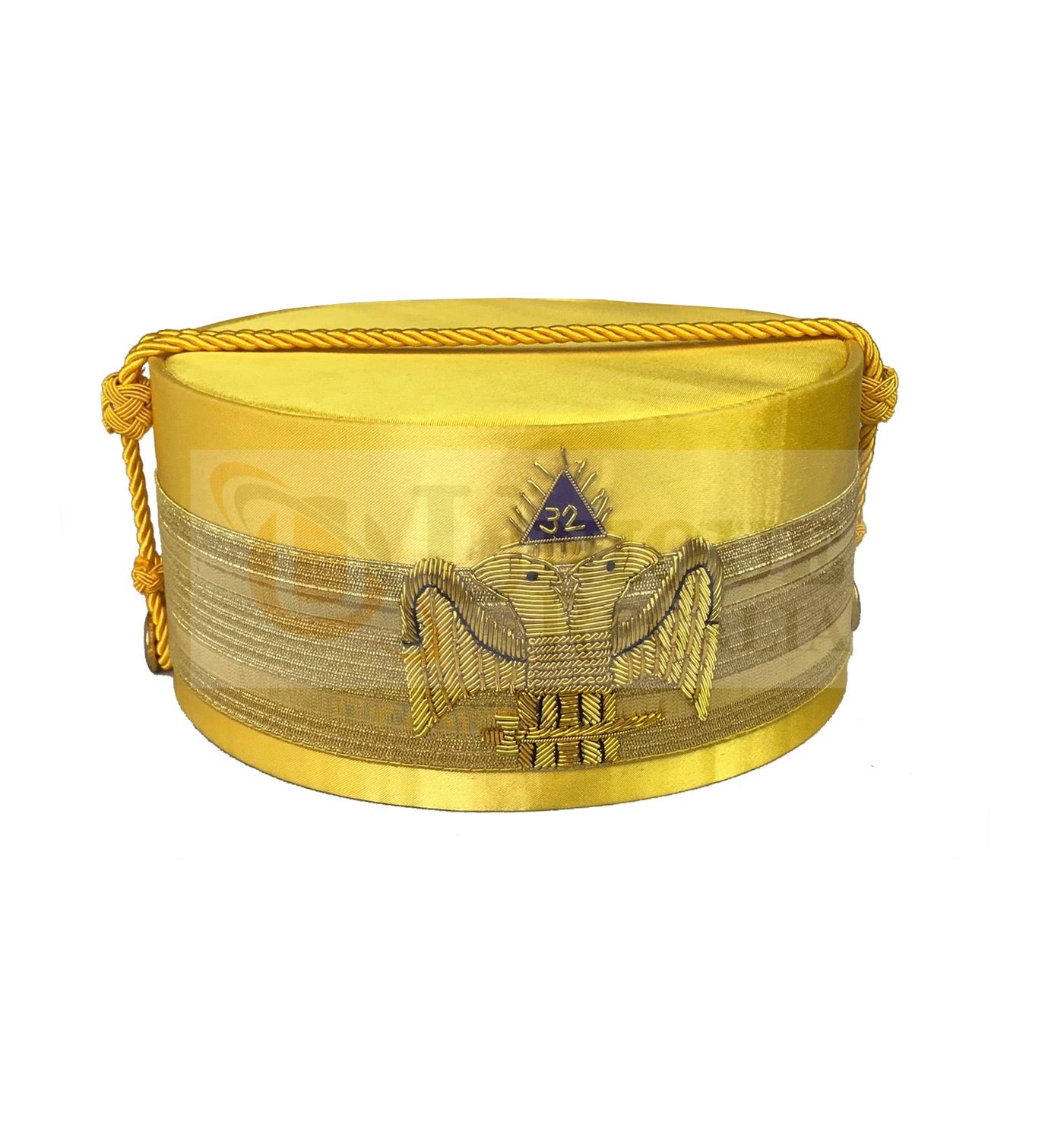 Masonic A.A.S.R. 32nd Degree Double Headed Eagle Scottish Rite Cap-Crown Hand Embroidery Yellow