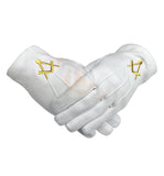 Masonic Cotton Glove with Golden Embroidery Square and Compass - kitchcutlery
 - 1