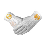 Masonic Regalia White Soft Leather Gloves Square Compass Yellow/Blue