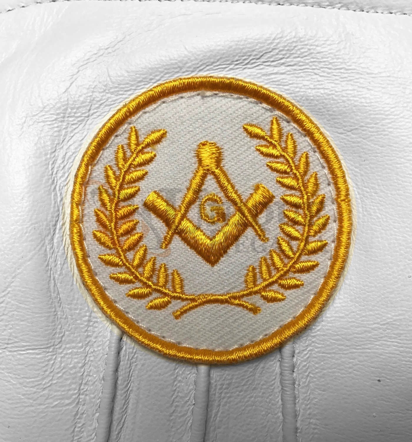 Masonic Regalia White Soft Leather Gloves Square Compass & G Yellow/Blue