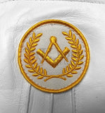 Masonic Regalia White Soft Leather Gloves Square Compass Yellow/Blue