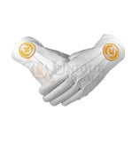 Masonic Regalia White Soft Leather Gloves Square Compass & G Yellow/Blue