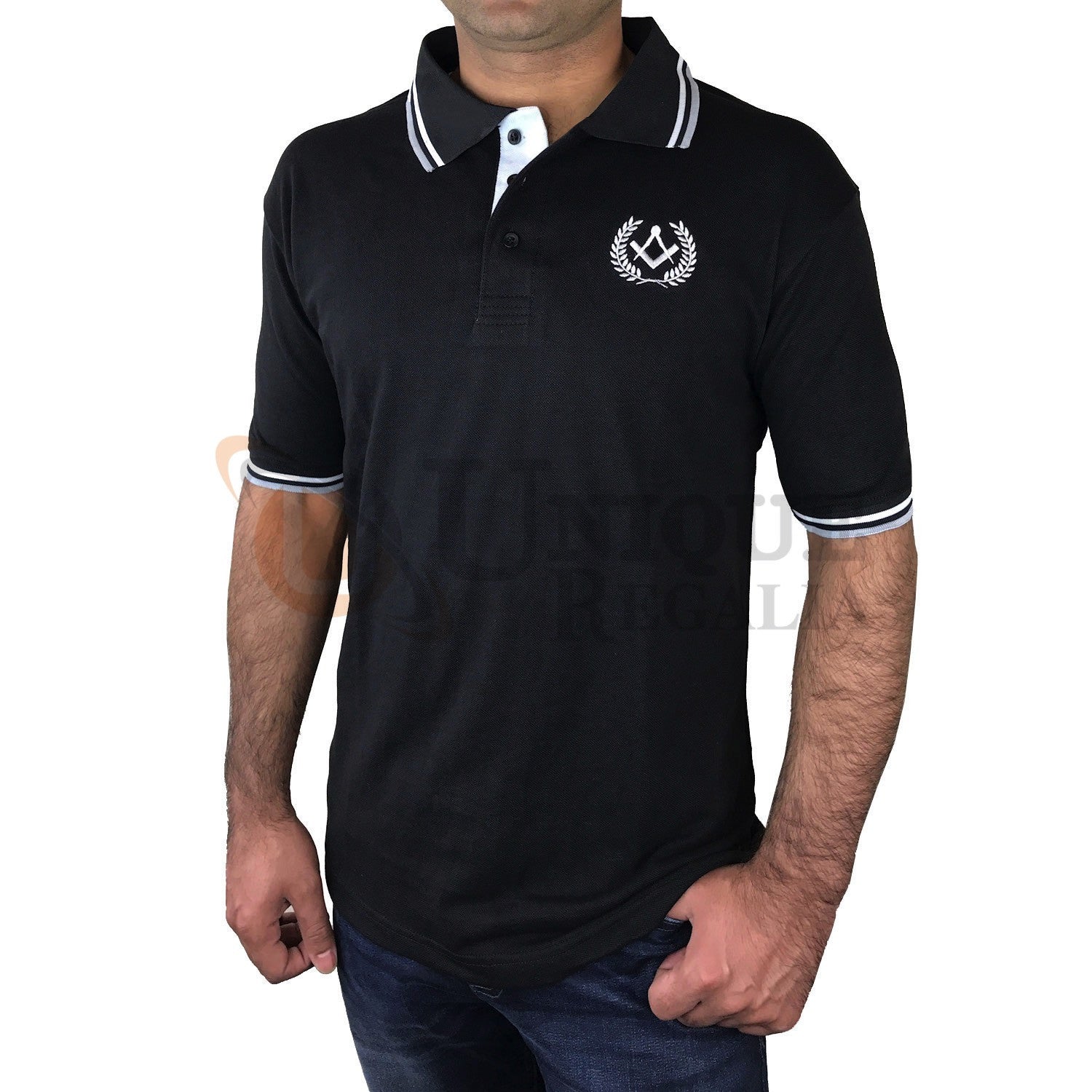 Masonic Golf Polo Shirt with Square compass Embroidery Logo Black Grey Unique Regalia