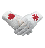 Masonic Knight Templar Red Nordic Cross White Cotton Machine Embroidery Glove