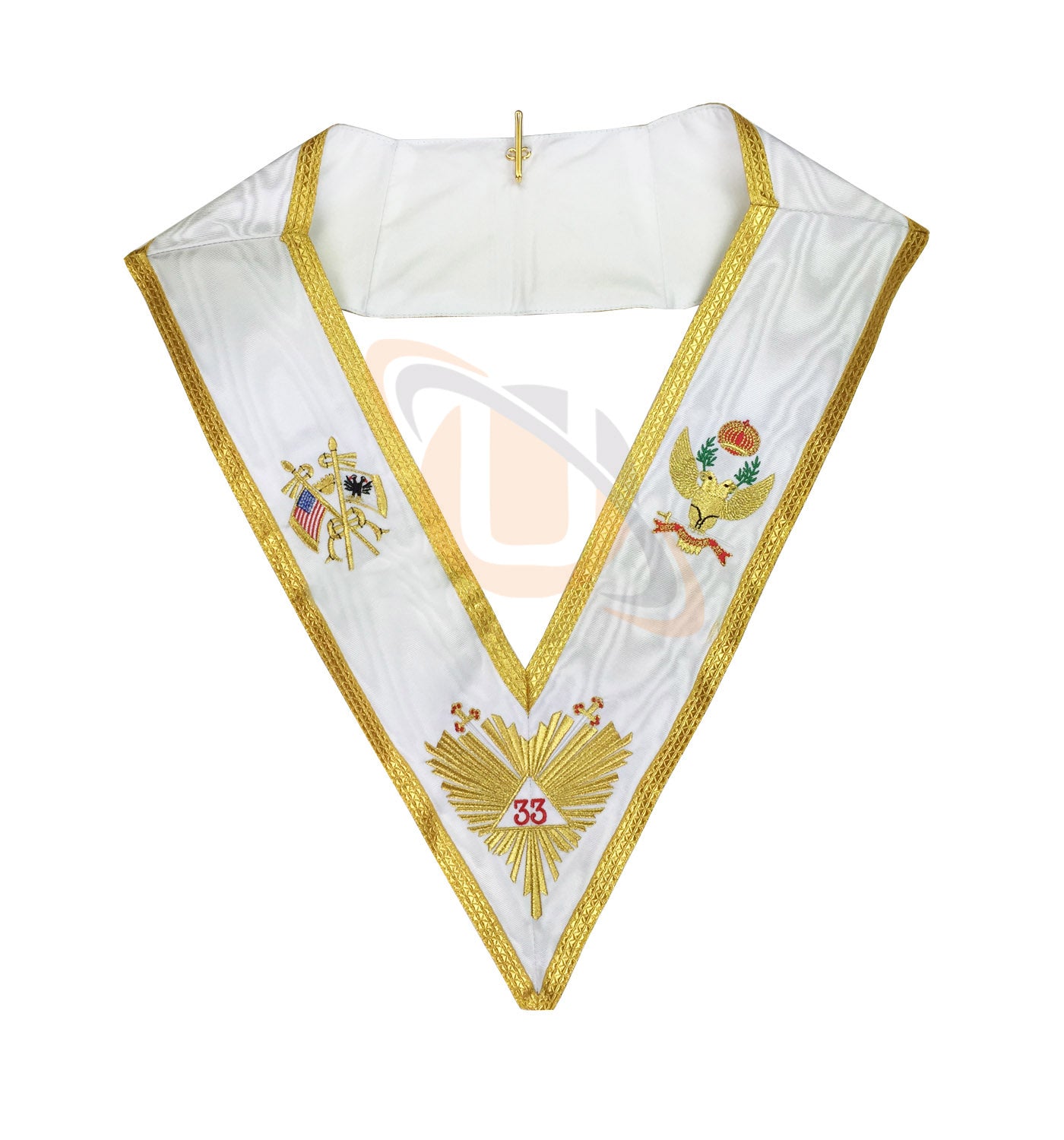 Masonic Rose Croix 33rd Degree Apron, Gauntlets and Collar Set Wings Up