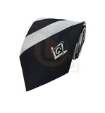 Masonic Masons black and white tie with Square Compass & G