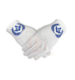 Masonic Regalia 100% Cotton Gloves with beautiful Square Compass and G - Blue