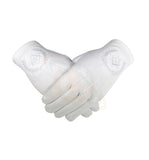 Masonic Regalia 100% Cotton Gloves with beautiful Square Compass and G - White