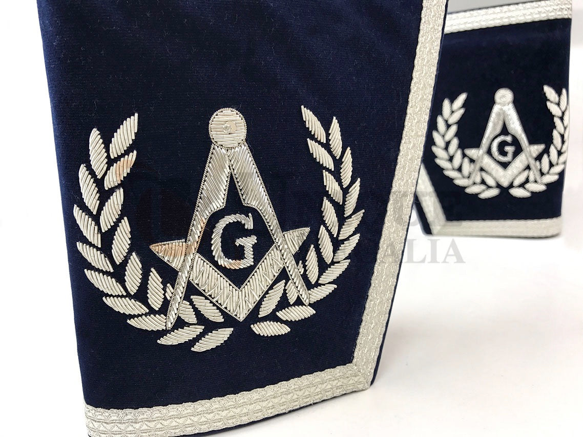 Master Mason Apron Hand Embroidery Apron Gauntlet and Collar Set Navy