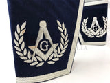 Master Mason Apron Hand Embroidery Apron Gauntlet and Collar Set Navy