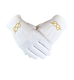 Masonic Gold knot Machine Embroidery White Cotton Gloves